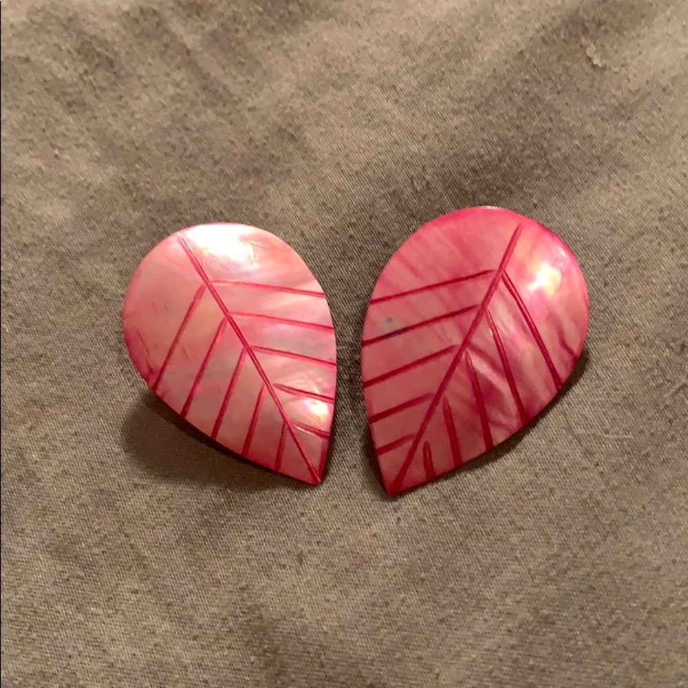 Pink leaf earring posts
